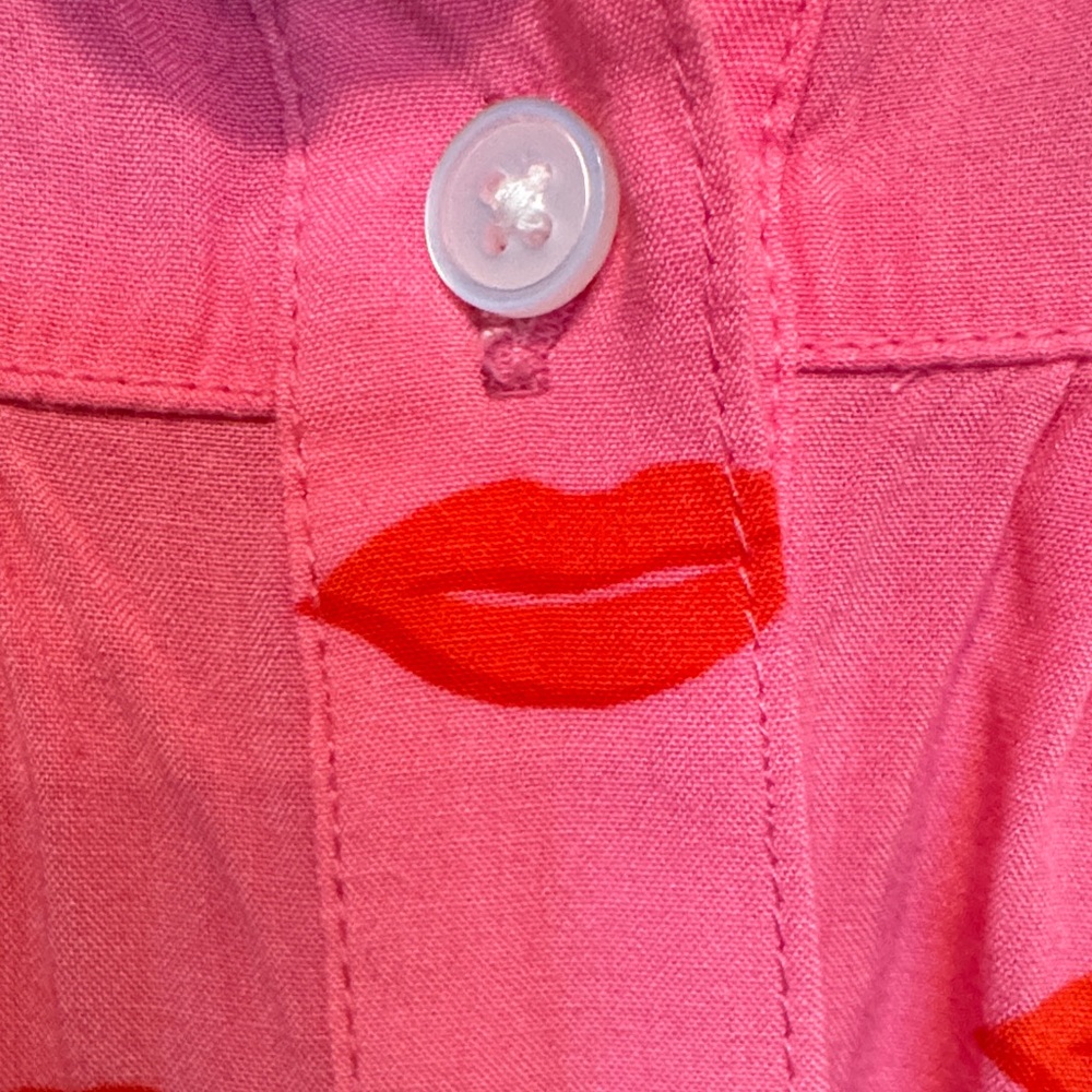 LOFT Pink Blouse with Red Lips Pattern - Picture 3 of 7